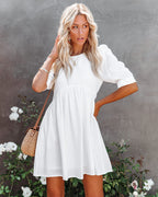 Amber Cotton Pocketed Puff Sleeve Dress White
