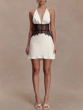 Amelie Lace Patchwork Halter Mini Dress