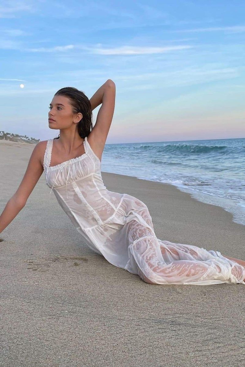 Valeria Boutique Semi Sheer Maxi Dress with Ruffles Premium Wardrobe Essential