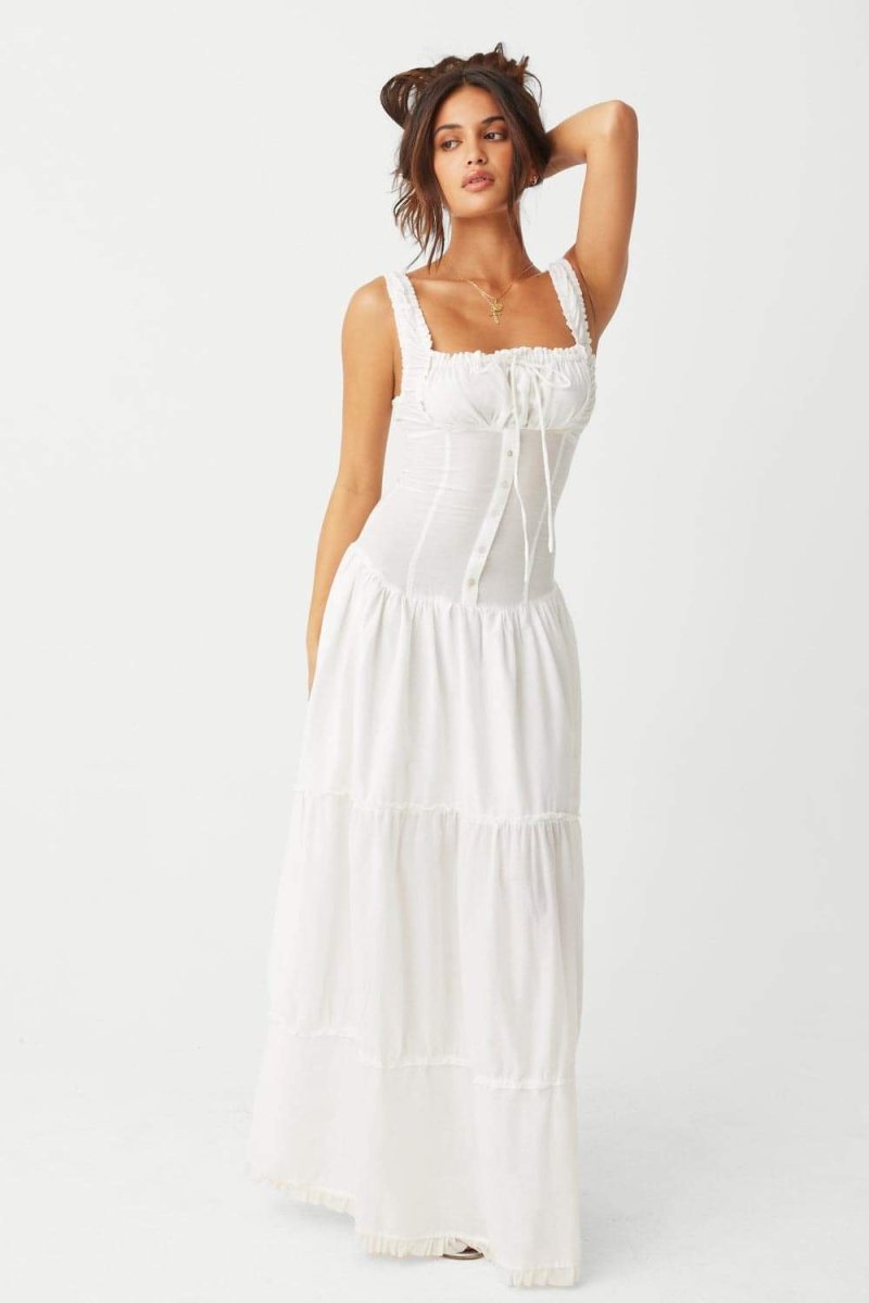 Luisa Minimalist Semi Sheer Maxi Dress with Ruffles Designer Edit