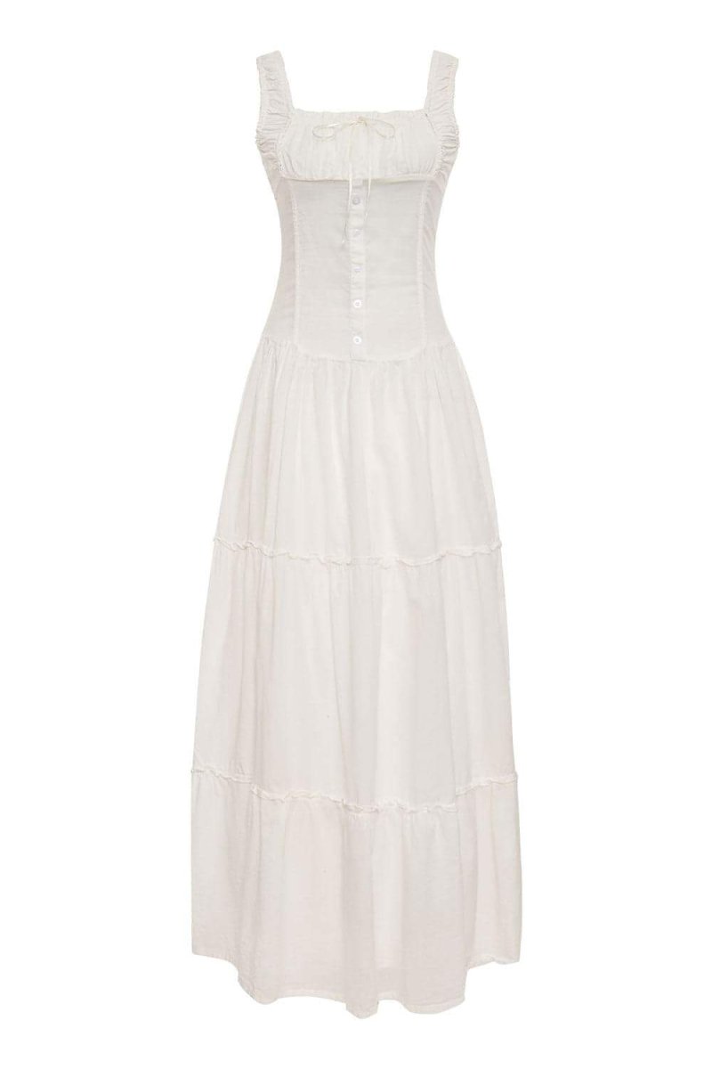 Luisa Minimalist Semi Sheer Maxi Dress with Ruffles Designer Edit