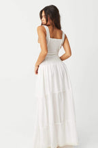 Luisa Minimalist Semi Sheer Maxi Dress with Ruffles Designer Edit