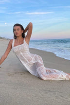 Valeria Boutique Semi Sheer Maxi Dress with Ruffles Premium Wardrobe Essential
