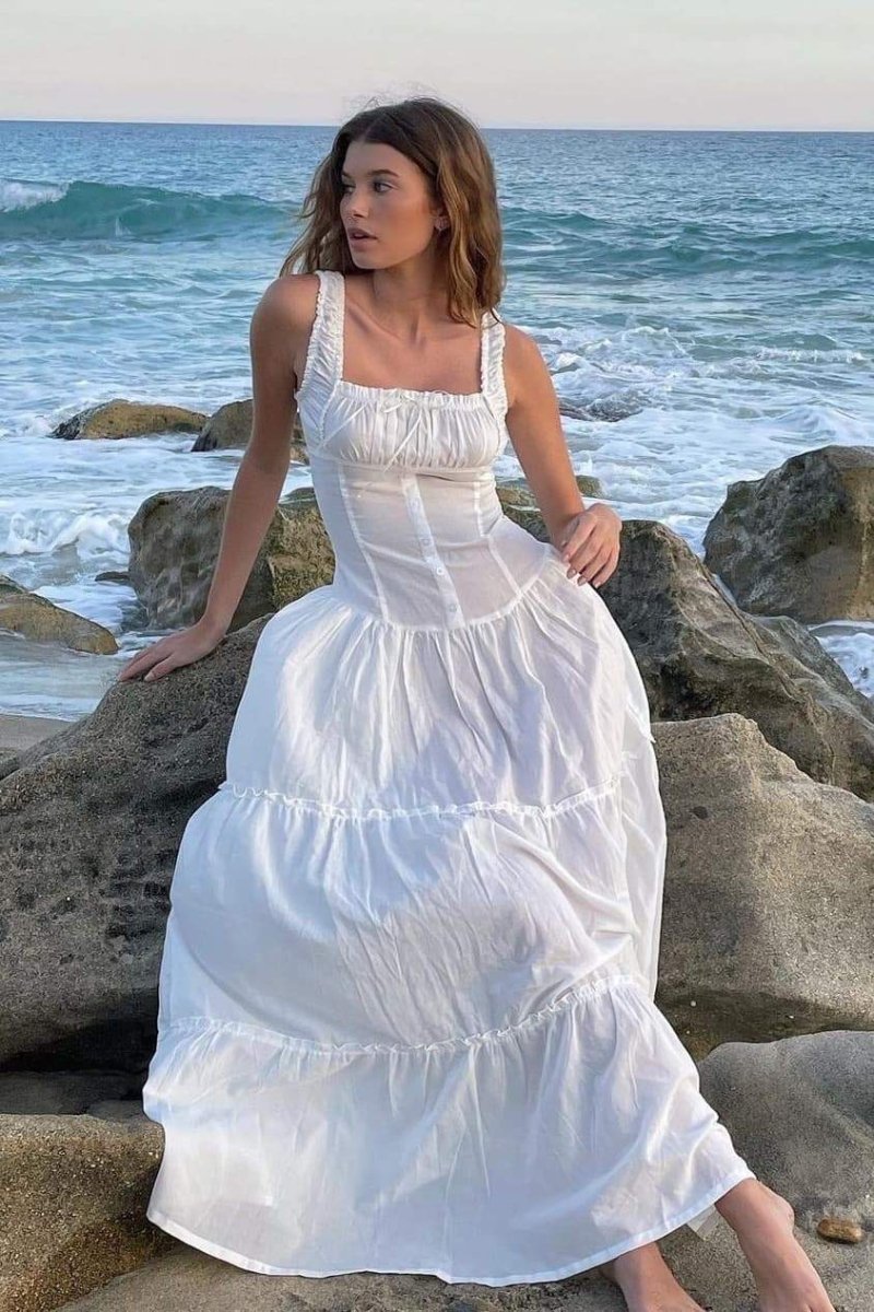 Luisa Minimalist Semi Sheer Maxi Dress with Ruffles Designer Edit