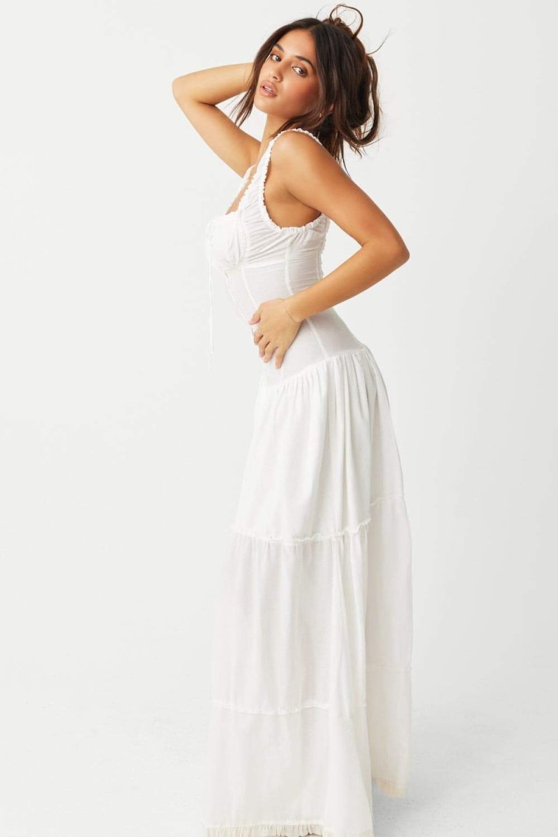 Luisa Minimalist Semi Sheer Maxi Dress with Ruffles Designer Edit