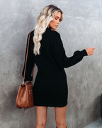Anastasia Mock Neck Knit Sweater Dress Black FINAL