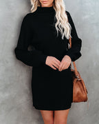 Anastasia Mock Neck Knit Sweater Dress Black FINAL