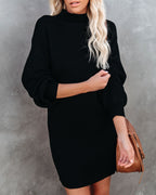 Anastasia Mock Neck Knit Sweater Dress Black FINAL