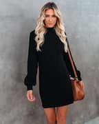 Anastasia Mock Neck Knit Sweater Dress Black FINAL