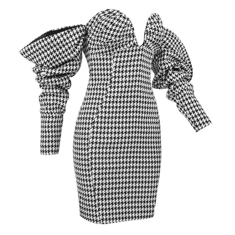 Andi Allover Houndstooth Off Shoulder Dress