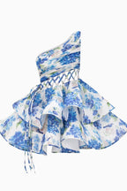Paula Premium Floral Print One Shoulder Chiffon Mini Dress Everyday Luxe Edit