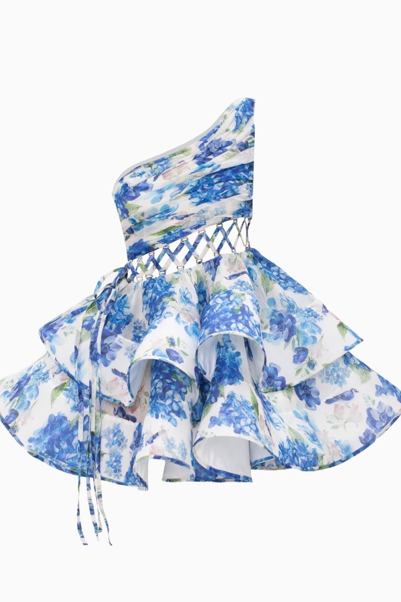 Aurora Premium Floral Print One Shoulder Chiffon Mini Dress Chic Silhouette Collection