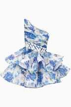 Aurora Premium Floral Print One Shoulder Chiffon Mini Dress Chic Silhouette Collection