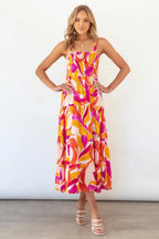 Tatiana Minimalist Printed Tiered Maxi Summer Dress with Ruched Bodice Evening Wear Edit
