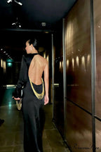 Angelou Black Backless Charming Chain Maxi Dress