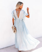 Anika Pocketed Button Down Ruffle Maxi Dress Waterlily