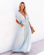 Anika Pocketed Button Down Ruffle Maxi Dress Waterlily