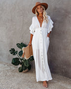 Anika Pocketed Button Down Ruffle Maxi Dress Marshmallow