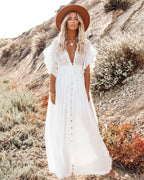 Anika Pocketed Button Down Ruffle Maxi Dress Marshmallow
