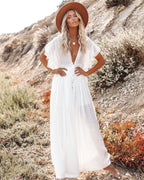 Anika Pocketed Button Down Ruffle Maxi Dress Marshmallow