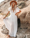 Anika Pocketed Button Down Ruffle Maxi Dress Marshmallow