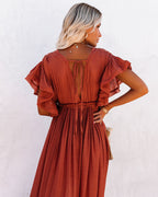 Anika Pocketed Button Down Ruffle Maxi Dress Terracotta