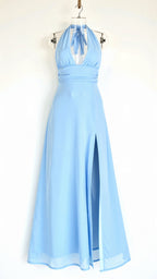 Waleska Elevated Maxi Halter Dress V Neck and Slit Chic Silhouette Collection