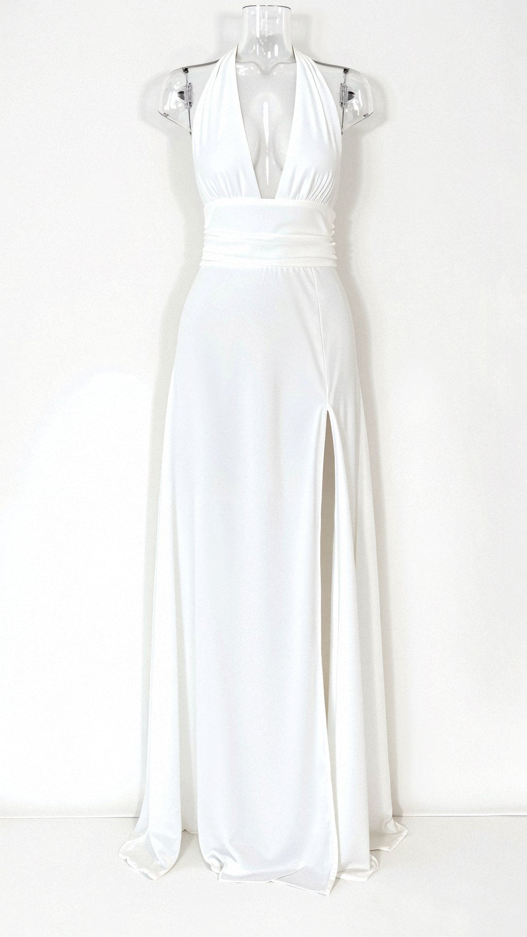 Oriana Chic Maxi Halter Dress V Neck and Slit Designer Edit