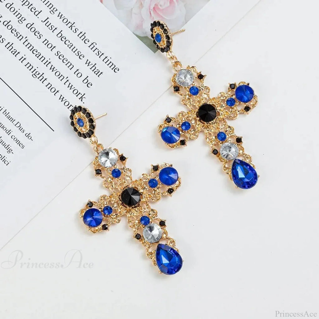 Antique Crystal Cross Baroque Dangle Earring