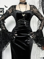 Antique Flare Sleeve Square Collar Full-Length Dress