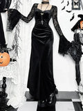Antique Flare Sleeve Square Collar Full-Length Dress