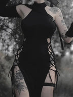 Antique Futuristic Hollow Lace-Up Full-Length Dress