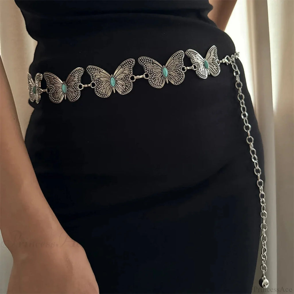 Antique Gothic Silver Butterfly Belt