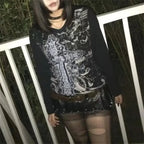 Antique Mysterious Black Plunge-neck Blouse