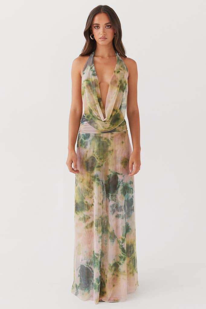 Petra Minimalist Printed Halterneck Maxi Dress Premium Wardrobe Essential