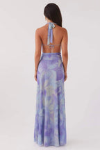 Petra Minimalist Printed Halterneck Maxi Dress Premium Wardrobe Essential