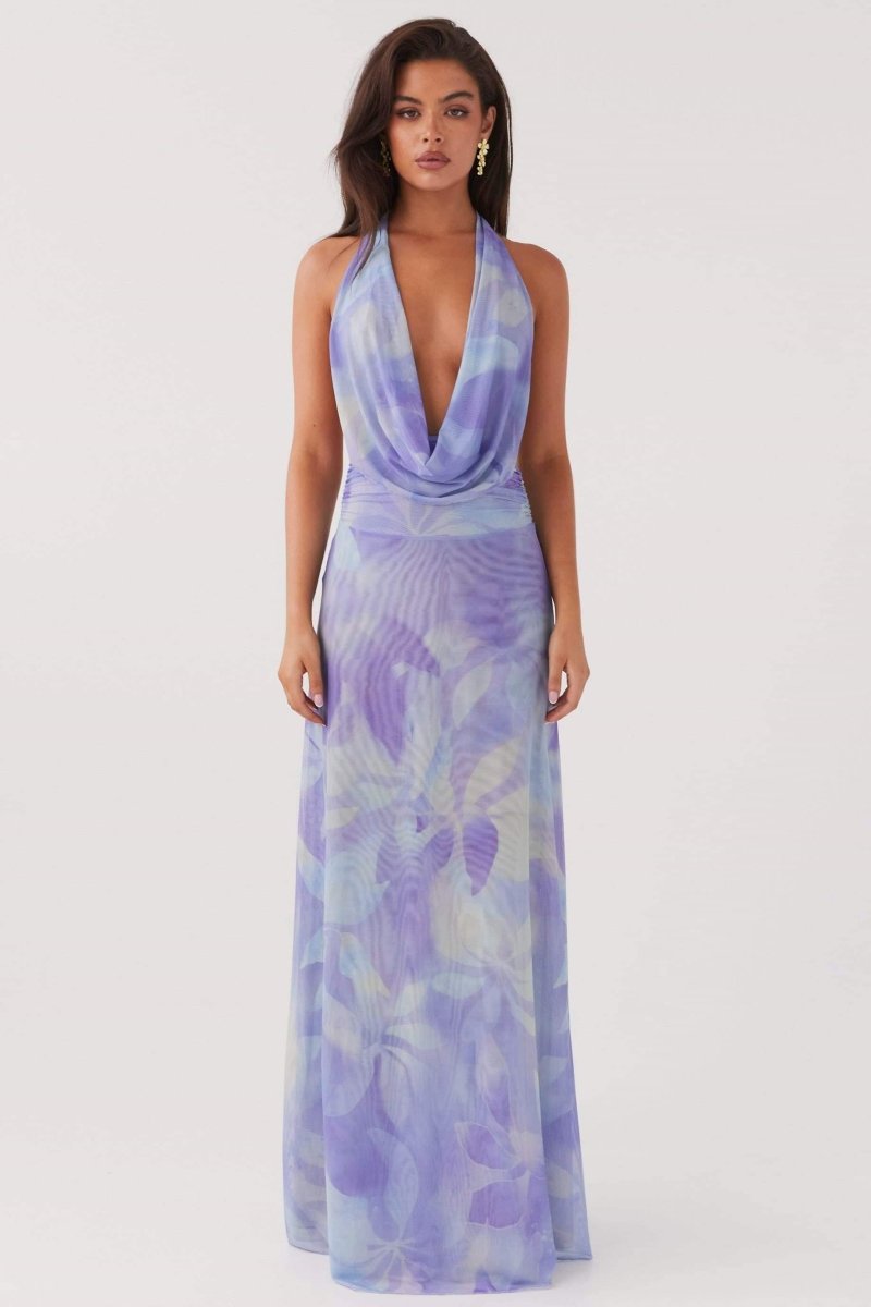 Aída Timeless Printed Halterneck Maxi Dress Boutique Collection