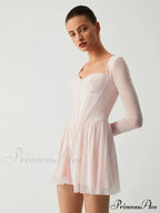 Aphrodite Mesh Bustier Corset Modern Long Sleeve Short Dress