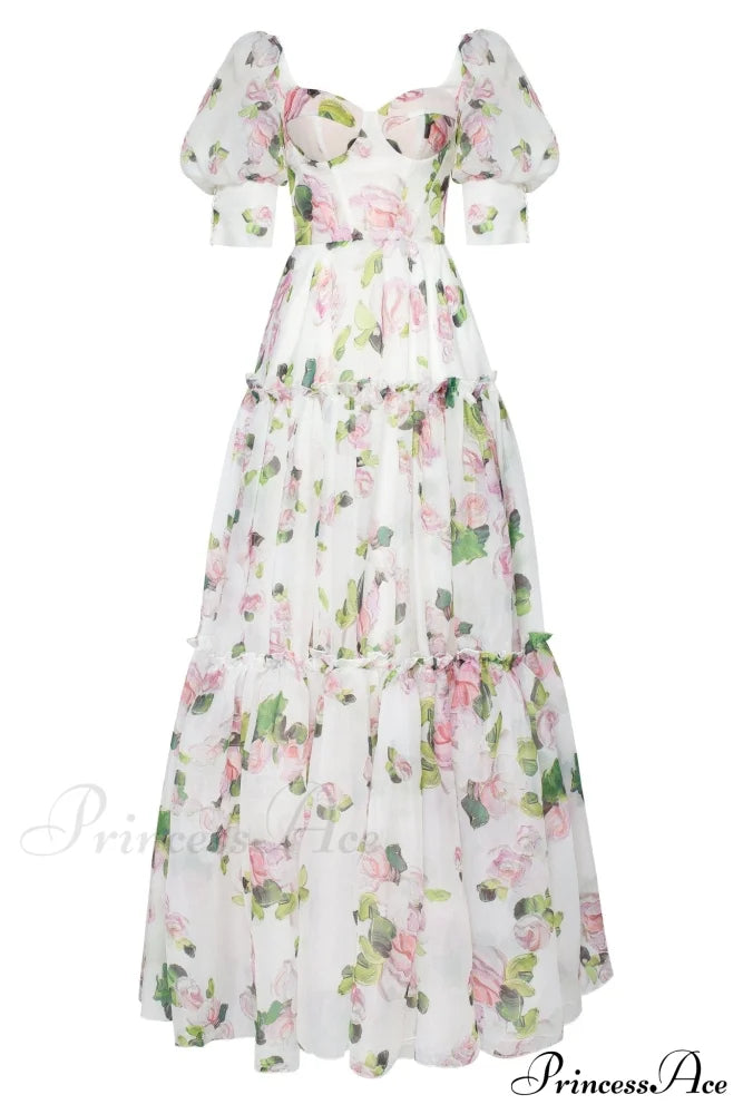 Apple Blossom Feminine Charming Voluminous Sheer Sleeves Dress