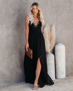 Archer Pocketed Lace Eyelet Maxi Dress Black