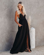 Archer Pocketed Lace Eyelet Maxi Dress Black
