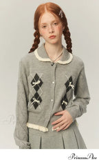Argyle Collar Stylish Buttoned Knitted Cardigan