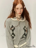 Argyle Collar Stylish Buttoned Knitted Cardigan