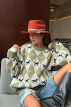 Argyle Colorblock Chillax Crew Neck Pullover Sweater