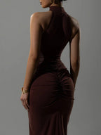 Ariana Halter Ruched Maxi Dress