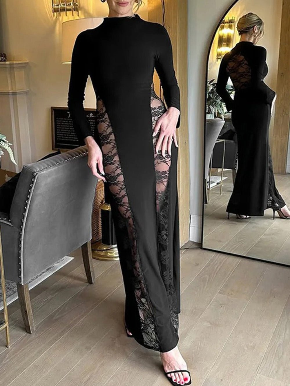 Ariana Sheer Lace Maxi Dress