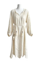 Yasmina Aesthetic Embroidered Midi Dress with Hemstitch Evening Wear Edit