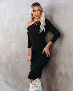 Arielle Off The Shoulder Ribbed Knit Midi Dress FINAL