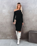 Arielle Off The Shoulder Ribbed Knit Midi Dress FINAL