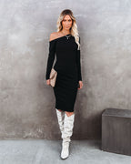 Arielle Off The Shoulder Ribbed Knit Midi Dress FINAL